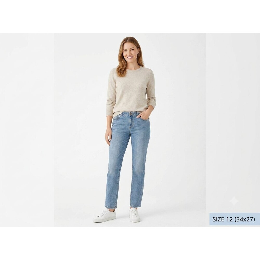 Eileen Fisher Organic Cotton Stretch Straight Leg Jeans Blue Sz 12 34x27 Comfort